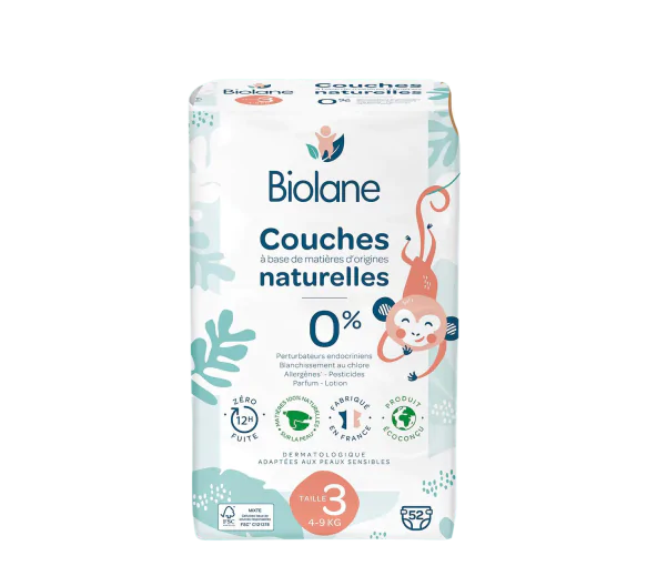 Couches naturelles taille 3 Biolane - sachet de 52 couches