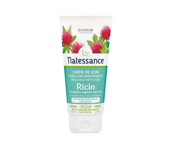 Crème de soin capillaire huile de ricin sans rinçage Natessance - tube de 100 ml