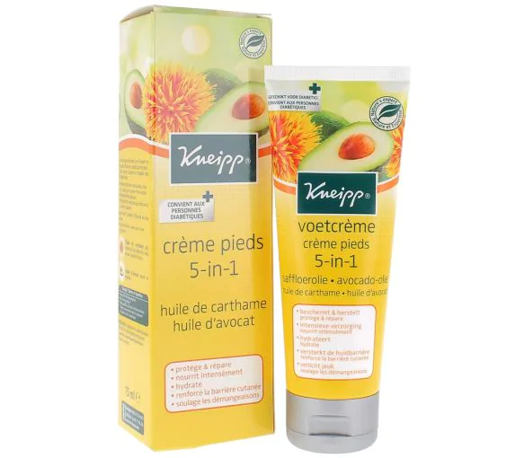 Crème pieds 5 en 1 à l'huile de carthame et d'avocat KNEIPP - tube de 75ml