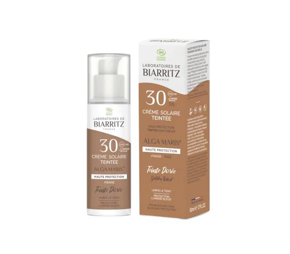 Crème solaire teintée dorée spf 30 Alga maris Laboratoires de Biarritz - tube de 50 ml