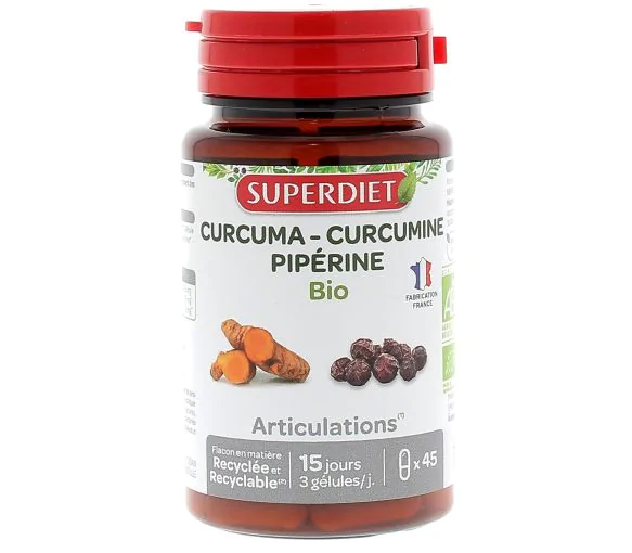 Curcuma curcumine pipérine bio Super Diet - boite de 45 gélules