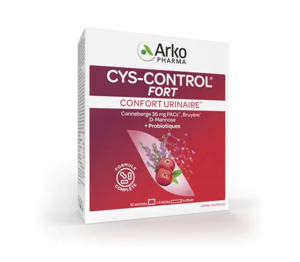Cys-Control Fort Confort urinaire avec microbiotiques Arkopharma - boîte de 10 sachets + 5 sticks à diluer