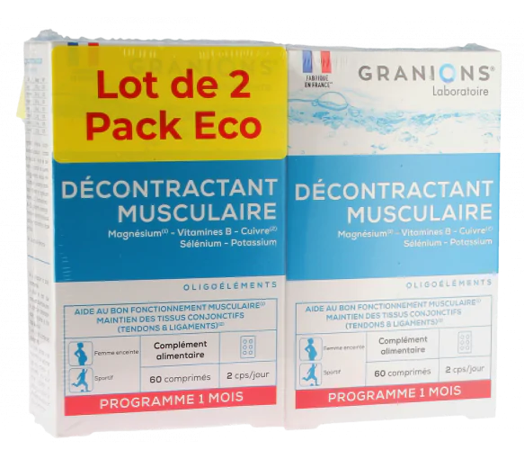 Décontractant musculaire Granions - lot de 2 boîtes de 60 comprimés