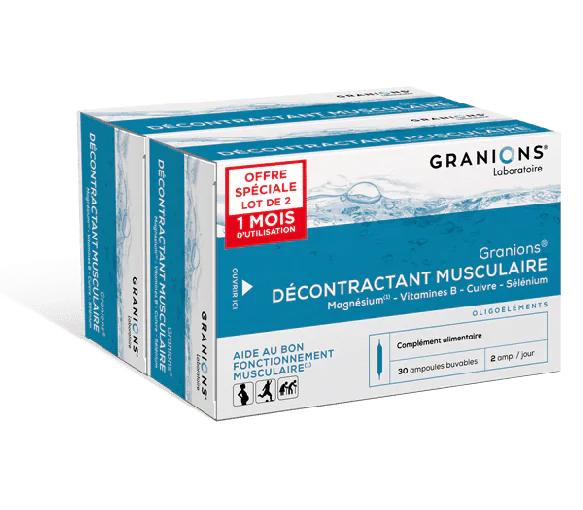 Décontractant musculaire Granions solution buvable en ampoule - lot de 2 boites de 30 ampoules