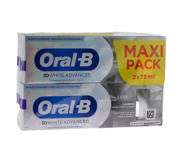 Dentifrice 3D White Advanced Luxe charbon Oral-B - lot de 2 tubes de 75ml
