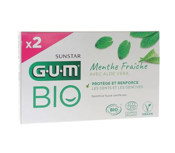 Dentifrice bio à l'Aloe Vera menthe fraîche Gum - lot de 2 tubes de 75 ml