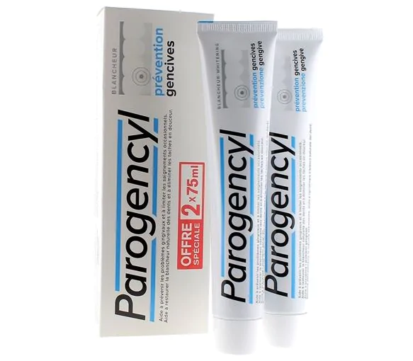 Dentifrice prévention gencives blancheur Parogencyl - lot de 2 tubes de 75 ml