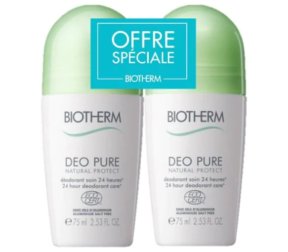 Déo pure natural protect déodorant Biotherm - lot de 2 roll-on de 75 ml
