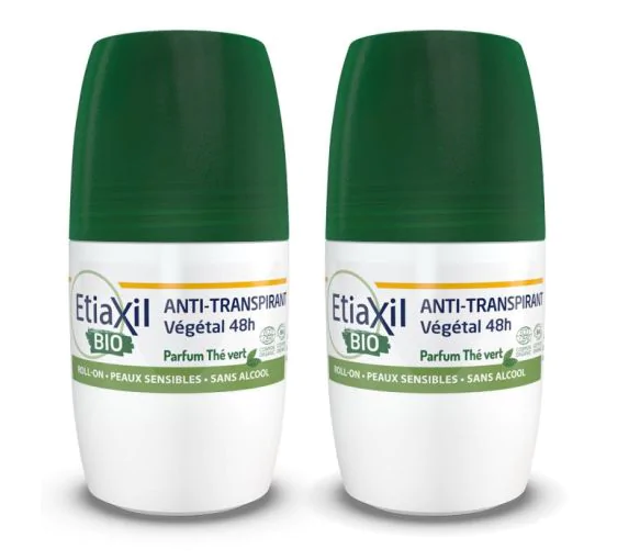 Déodorant anti-transpirant végétal bio parfum thé vert Etiaxil - lot de 2 roll-on de 50ml