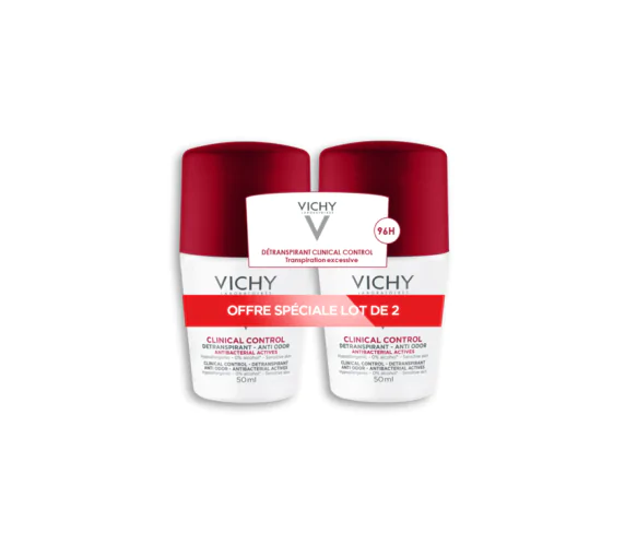 Déodorant détranspirant Clinical Control 96h Vichy - lot de 2 rolls-on de 50ml