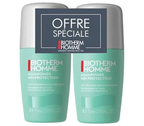 Aquapower 48h protection anti-transpirant homme Biotherm - lot de 2 roll-on de 75ml