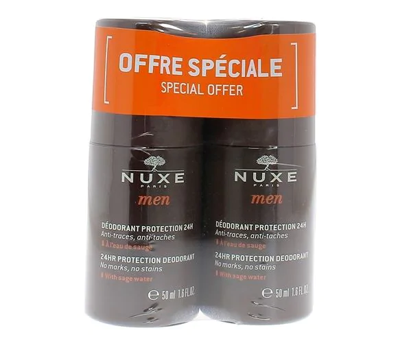 Déodorant protection 24H anti-traces et anti-tâches homme Nuxe - lot de 2 roll-on de 50 ml