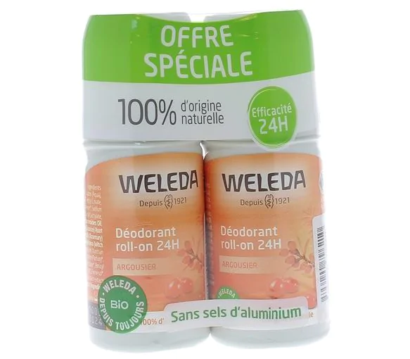 Déodorant roll-on 24h Argousier bio Weleda - lot de 2 roll-on de 50 ml