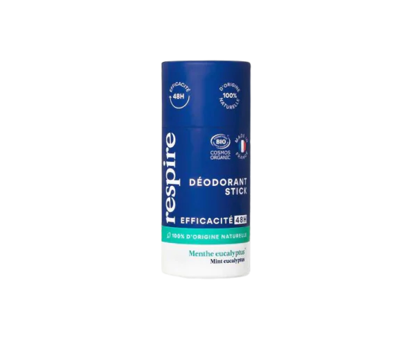 Déodorant solide efficace 48h menthe eucalyptus bio Respire - stick de 50g