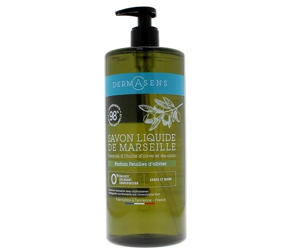 Dermasens Savon liquide de Marseille parfumé Feuilles d'Olivier Marque verte - flacon-pompe de 1L