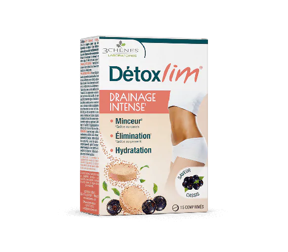 Détoxlim Drainage intense goût cassis 3 Chênes - boîte de 15 comprimés effervescents