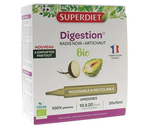 Digestion radis noir artichaut bio Superdiet - boîte de 20 unidoses de 15ml