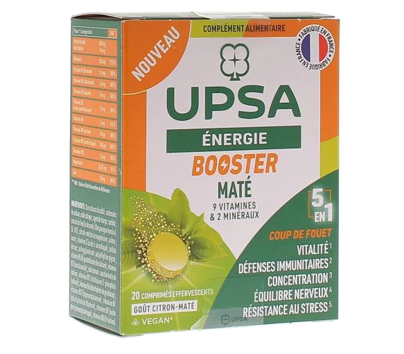 Energie Booster maté 5 en 1 UPSA - boîte de 20 comprimés effervescents