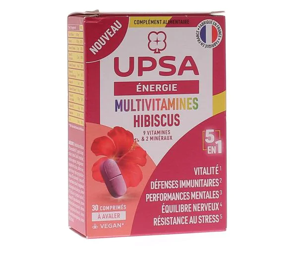 Energie multivitamines hibiscus 5 en 1 UPSA - boîte de 30 comprimés