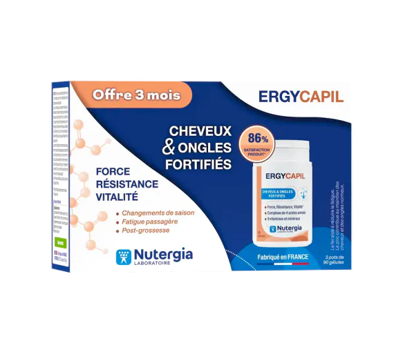 Ergycapil cheveux & ongles fortifiés Nutergia - 3 pots de 90 gélules
