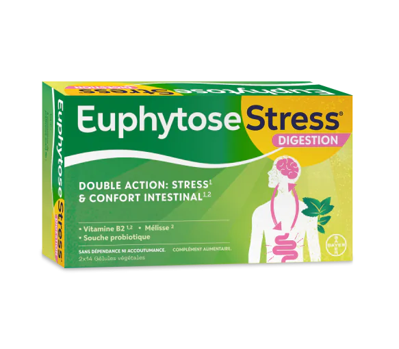 EuphytoseStress® Digestion - Stress et confort intestinal -  Probiotiques, mélisse, vitamine B2 2x14 comprimés