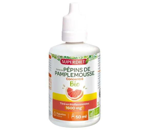 Extrait de pépins de pamplemousse 1600mg bio Super Diet - flacon compte-goutte de 50ml