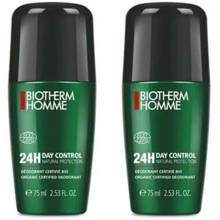 Biotherm Homme Day Control Natural Protection 24H Roll-On Organic 75ml - Pack of 2