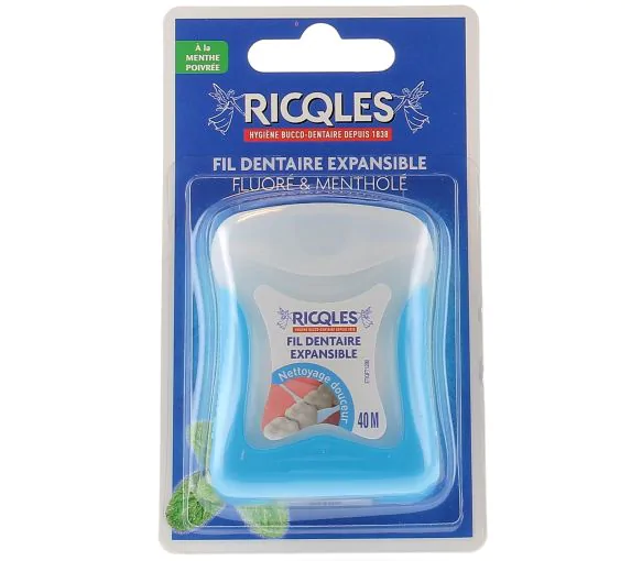 Fil dentaire expansible fluoré & mentholé Ricqles - 40 mètres
