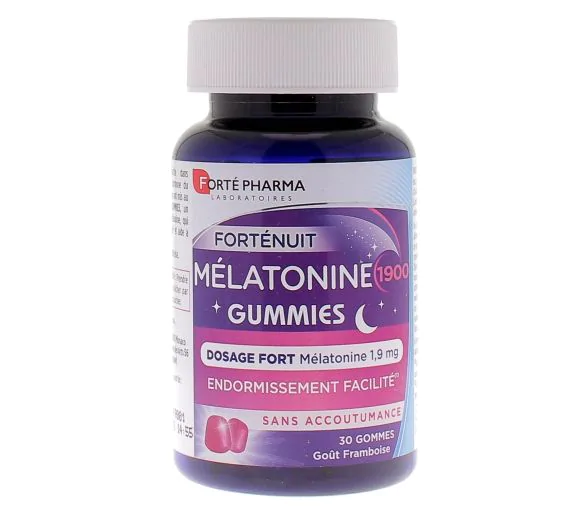 Forté Nuit Mélatonine 1900 goût framboise Forté Pharma - pot de 30 gummies