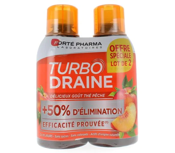 Turbodraine goût thé pêche Forté Pharma - lot de 2 flacons de 500 ml