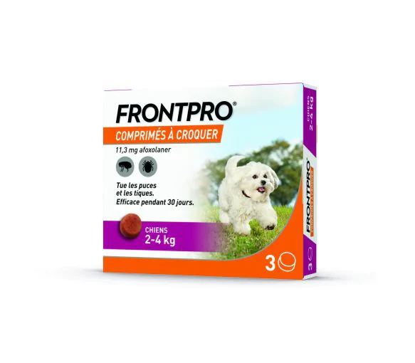 Frontpro comprimé anti puces chien 2-4kg - boîte de 3 comprimés à croquer