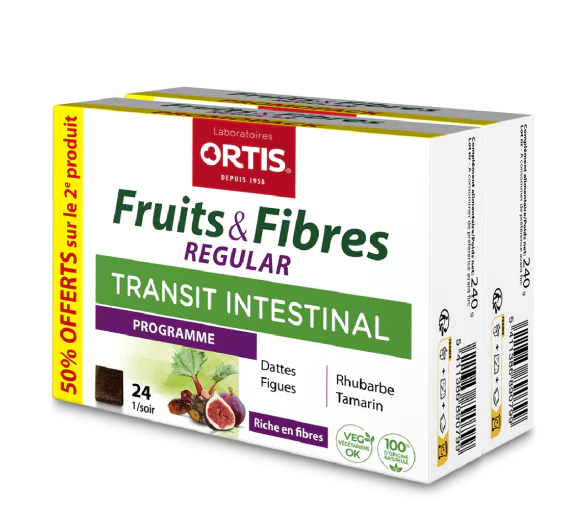 Fruits & Fibres Regular Transit intestinal Ortis - lot de 2 boîtes de 24 cubes