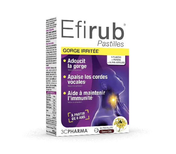 Efirub gorge irritée 3C Pharma - boîte de 30 pastilles