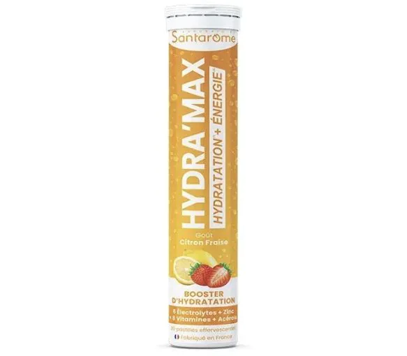 Hydra'max solution d'hydratation arôme citron fraise Santarome - 20 pastilles effervescentes