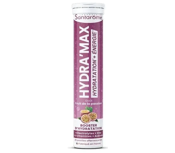Hydra'max solution d'hydratation arôme fruit de la passion Santarome - 20 pastilles effervescentes