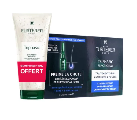 Triphasic Reactional traitement 2en1 René Furterer - 12 ampoules de 5ml + shampoing 100ml offert
