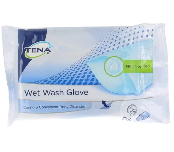 Gants de toilette pré-imprégnés Wet Wash Glove Tena - paquet de 8 gants