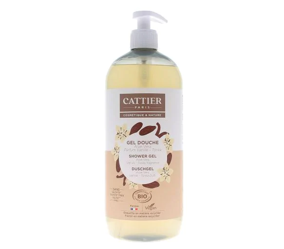 Gel douche Aloe vera vanille tonka bio Cattier - flacon-pompe de 1 L