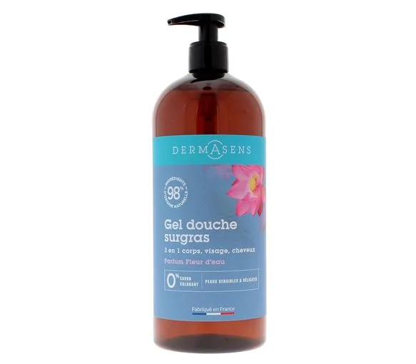 Gel douche surgras peaux sensibles parfum fleur d'eau Dermasens Marque Verte - flacon 1 litre