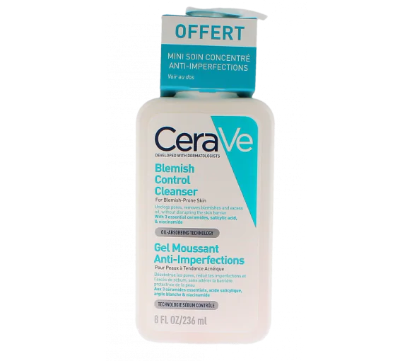 Gel moussant anti-imperfections Cerave - flacon-pompe de 236ml + mini soin offert