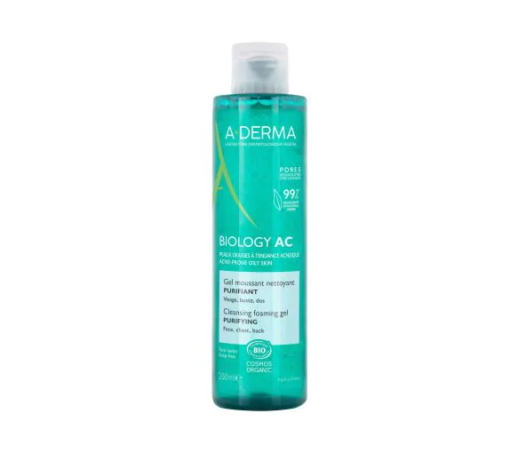Biology AC Gel moussant nettoyant purifiant bio A-derma - flacon pompe de 200 ml
