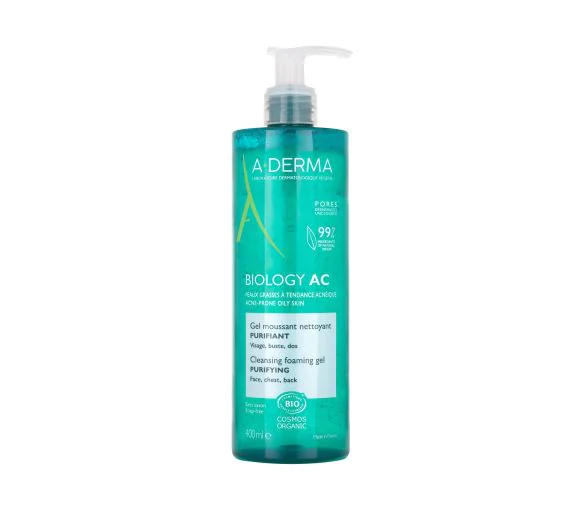 Biology AC Gel moussant nettoyant purifiant bio A-derma - flacon pompe de 400 ml