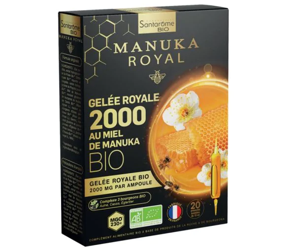Gelée royale 2000 miel de Manuka bio Santarome - boîte de 20 ampoules