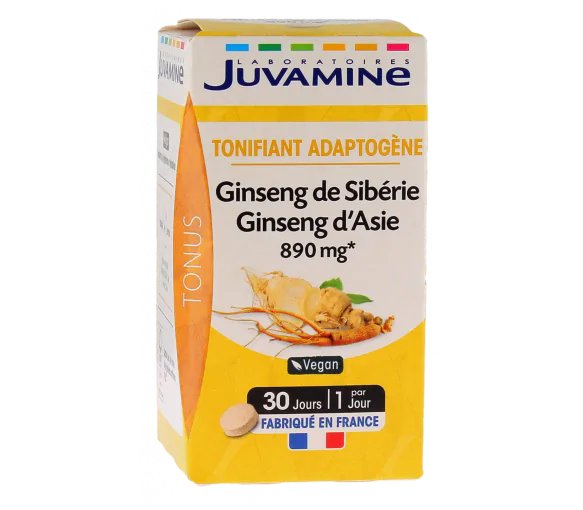 Ginseng de Sibérie ginseng d'Asie Juvamine - boîte de 30 comprimés