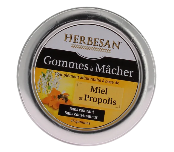 Gommes à mâcher miel et propolis Herbesan - boite de 45 gommes