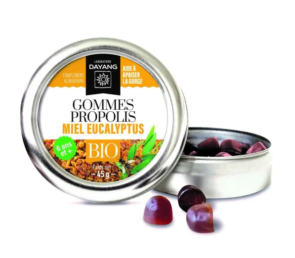 Gommes propolis miel eucalyptus bio Dayang - boîte de 45 gommes