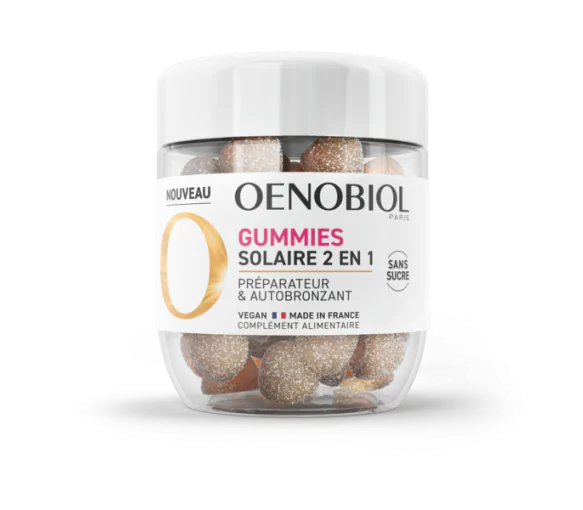 Gummies Solaire 2 en 1 préparateur & autobronzant Oenobiol - pot de 60 gummies