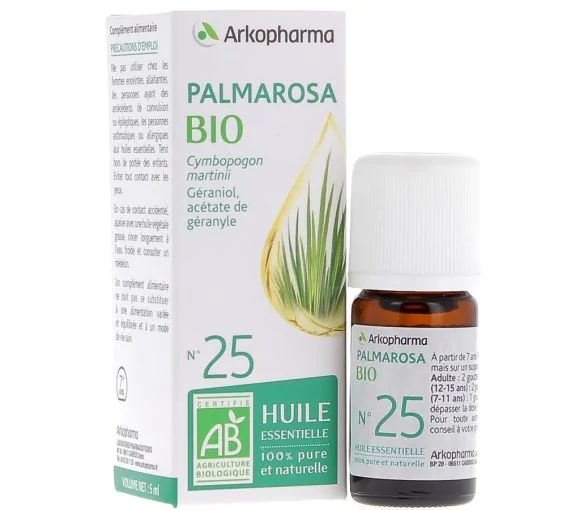 Huile Essentielle Palmarosa Bio n°25 Arkopharma - flacon de 5 ml