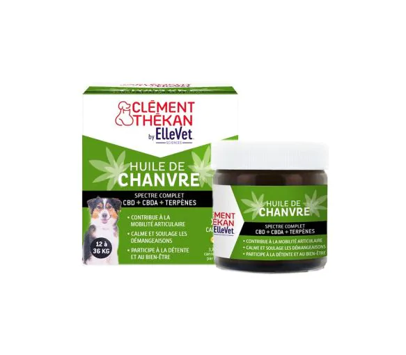 Huile de chanvre chiens 12 à 36kg Clément Thékan - pot de 45 capsules