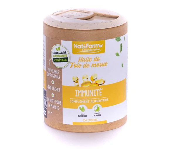 Huile de foie de morue Ecoresponsable Nat&Form - boite de 200 capsules